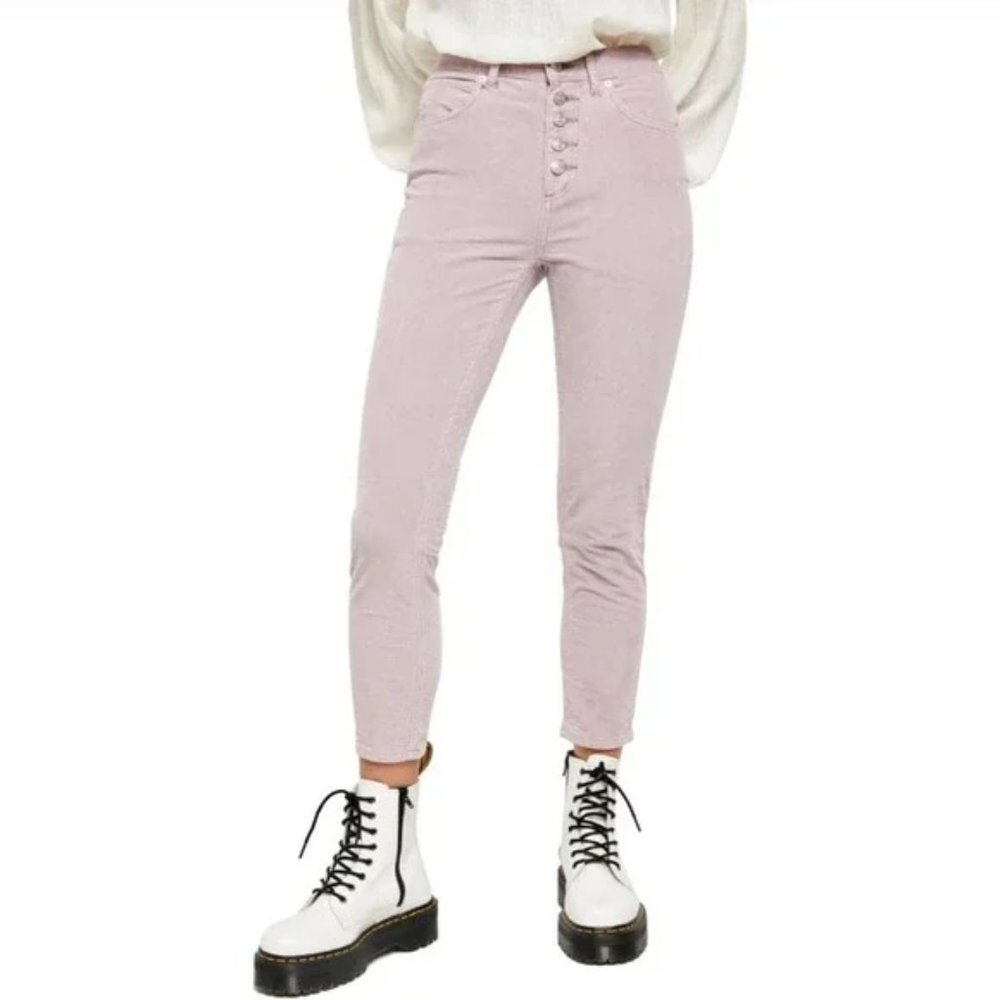 NWT Free People $88 Sun Chaser High Waist Crop Skinny Corduroy Pants Lavender